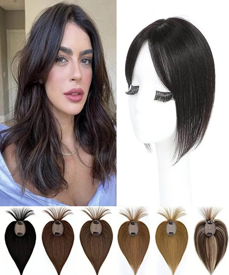 New Style 100% human hair topper perfect for hair loss  Human hair topper for women two clips hair topper