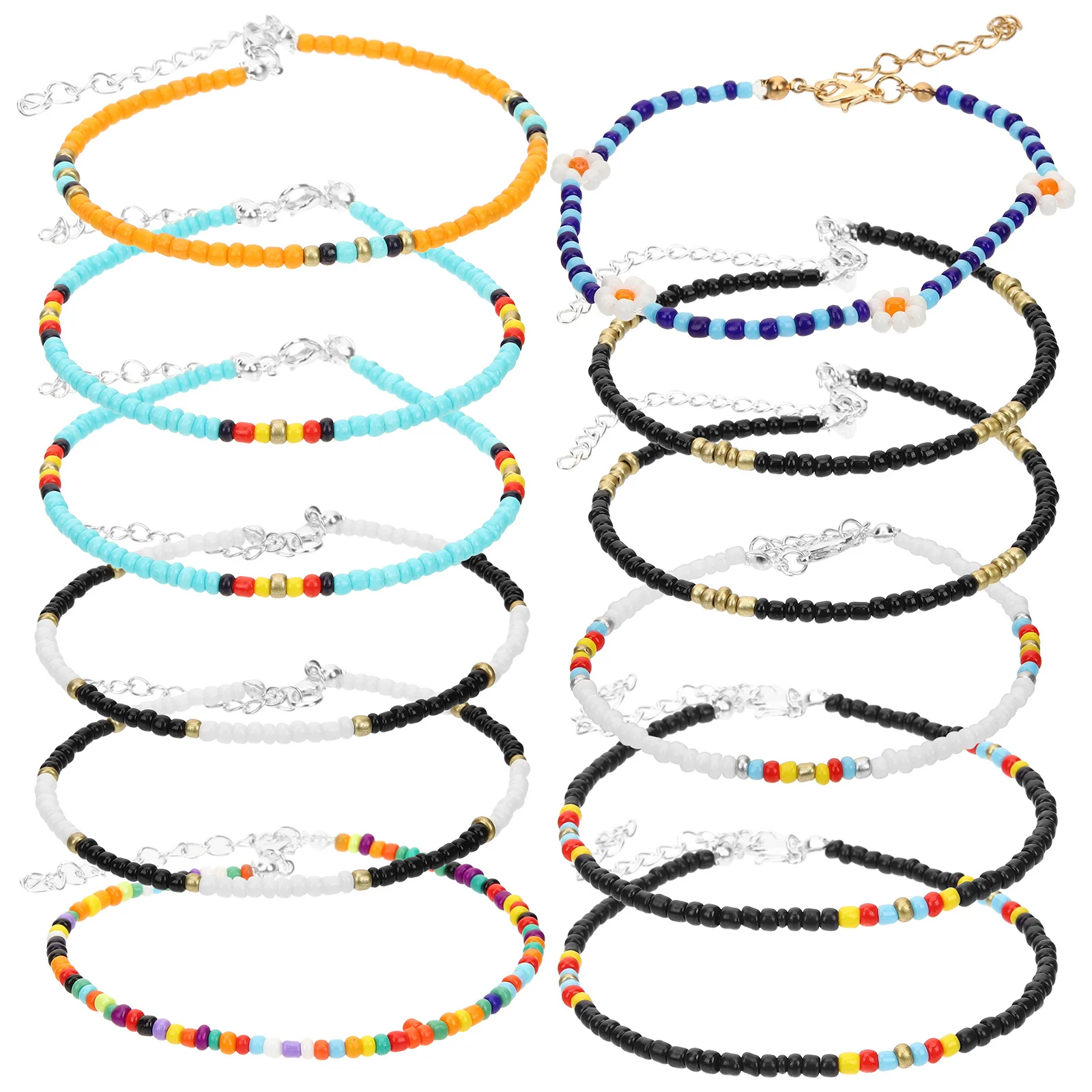 

12Pcs Colorful Beaded Anklet Chain for Women Trendy Boho Ankle Bracelet Jewelry Set for Holiday Party Gift Beaded Anklet
