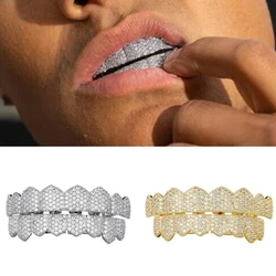 Hip Hop Teeth Grillz Iced Out Micro Pave Cubic Zircon Top & Bottom Charm Grills Set For Men Women Jewelry Box Packing