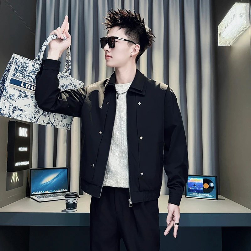 

Casual Patchwork Jaet Men's Spring Autumn Loose Fit Collared Outerwear Polyester Fiber Stand Fit Long Sve Zipper Closure