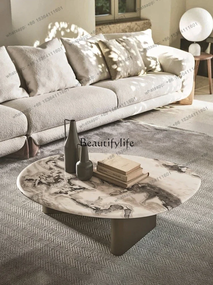 

North American black walnut coffee table marble luxury stone living room designer high-end special-shaped coffee table