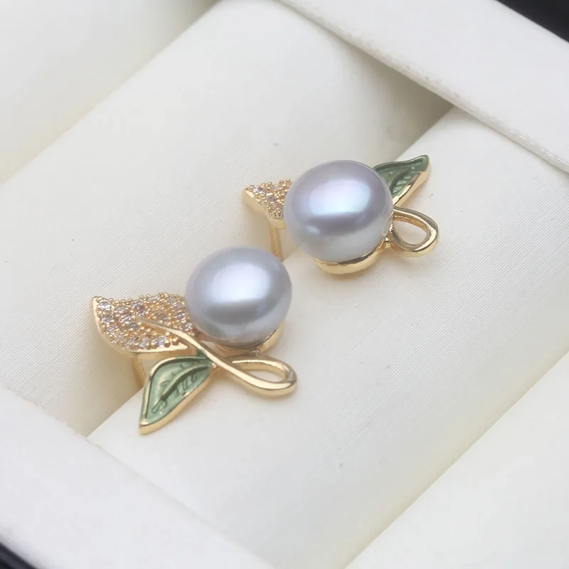 أقراط صغيرة بيضاء للمياه العذبة الطبيعية مع اللؤلؤ ، زهرة فضية 925 أقراط اللؤلؤ مجوهرات زوجة هدية عيد ميلاد وردي أسود #3