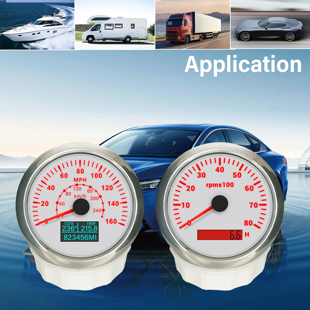 ELING 85mm GPS Speedometer 0-60M 0-80M -0-120M 0-160M with 4K 6K 7K 8K RPM Tachometer 12V 24V with Backlights for Trucks Boats