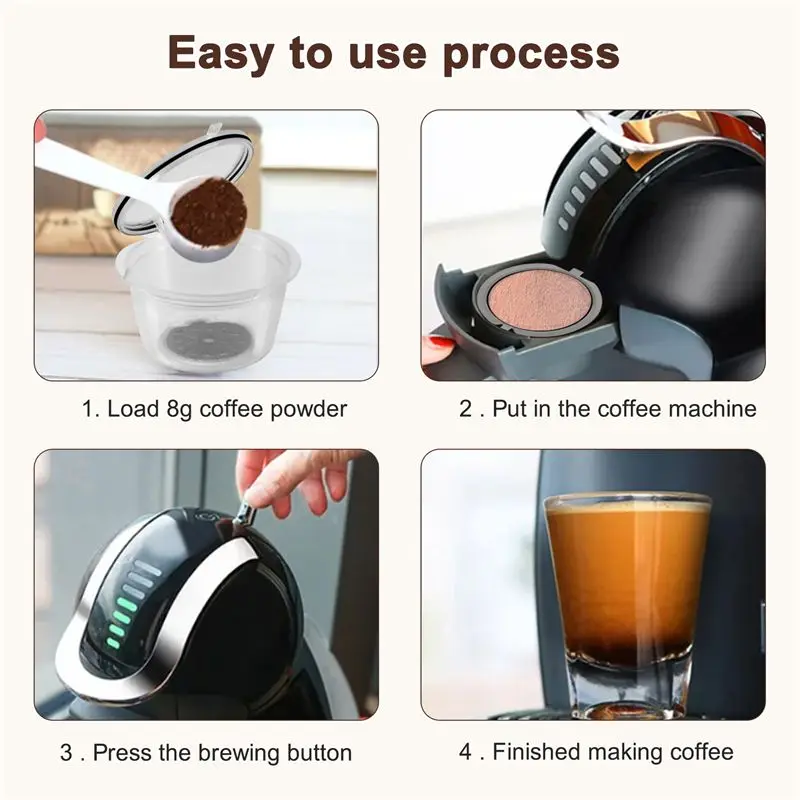 A66T-5PCS Reusable For Nestle For Dolce Gusto Coffee Capsule Filter Cup Refillable Filter Basket Caps Reusable Spoon Brush