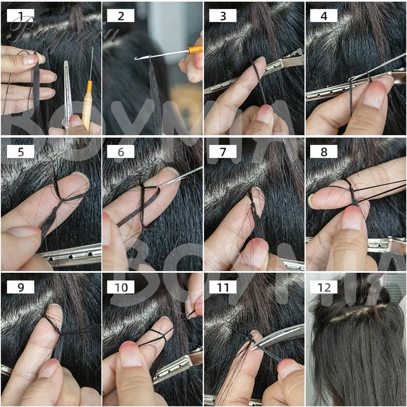 Boymia 마이크로 깃털 인간의 머리카락 확장 16 "-24 보이지 않는 면 스트링 뜨개질 확장 스트레이트 천연 인간의 머리카락