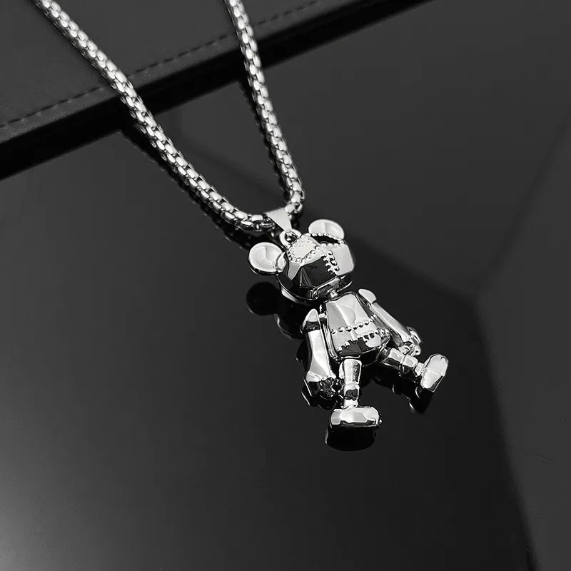 Gothic Limbs Movable Bear Pendant Necklace Hipster Male Hip Hop Punk Couple Long All-In-One Sweater Chain Jewelry Accessory Gift