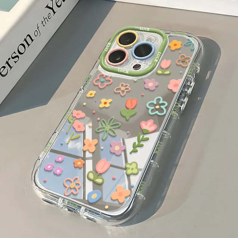 Bunte Blumen-Graffiti Air Cushion Spiegel-Handyhülle für iPhone 17 15 14 16 Pro Max 13 12 11 Pro XR XS 8 Plus 17Air Girl Cover – Detail 16