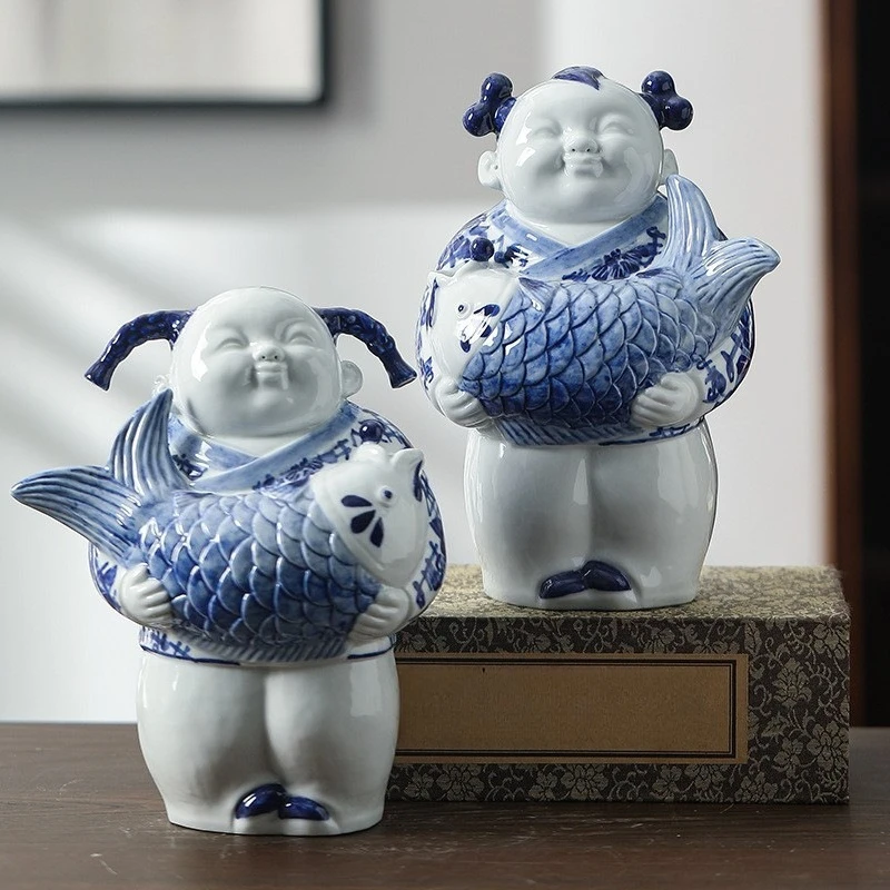 Ceramic figure ornament Chinese style handicraft Chinese art ceramic doll Zen home decoration living room decoration