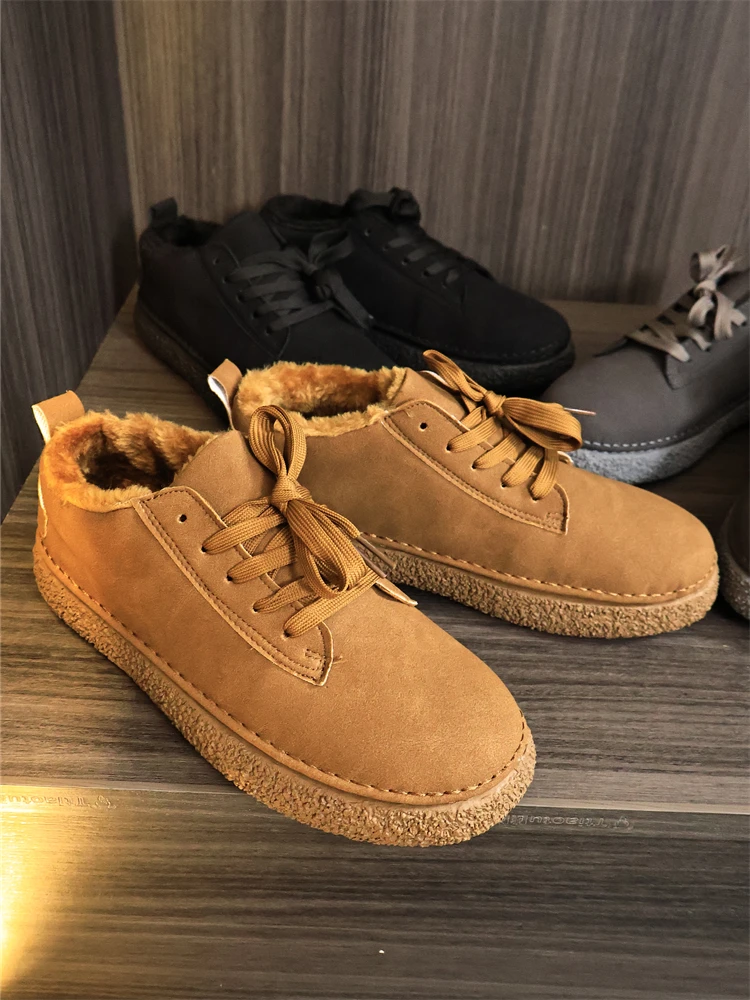 

Retro British Style Faux Suede Winter Men's Warm Tassel Work Boots Snow Boots Fashionable Short Calf Rubber Outsole Boots