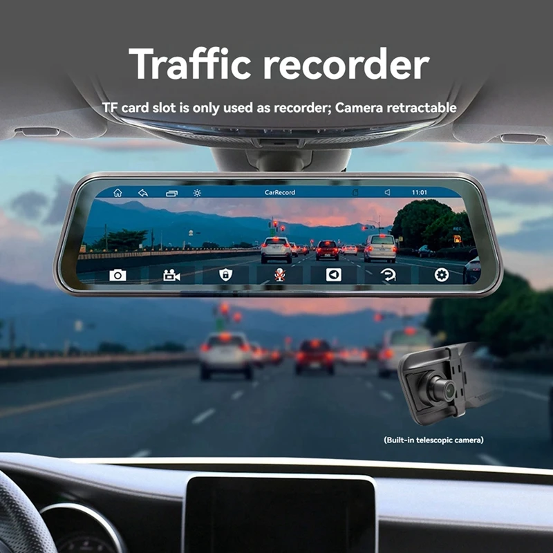 Gravador de espelho retrovisor 9,36 polegadas Carplay Gravador de condução Streaming Media HD Tela grande Bluetooth-T44C