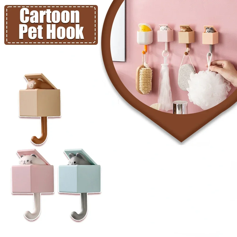 

2/3Pcs Cartoon Pet Hook Self Adhesive Dormitory Bedroom Door Hanger Key Umbrella Towel Cap Coat Rack Wall Animal Decoration Rack