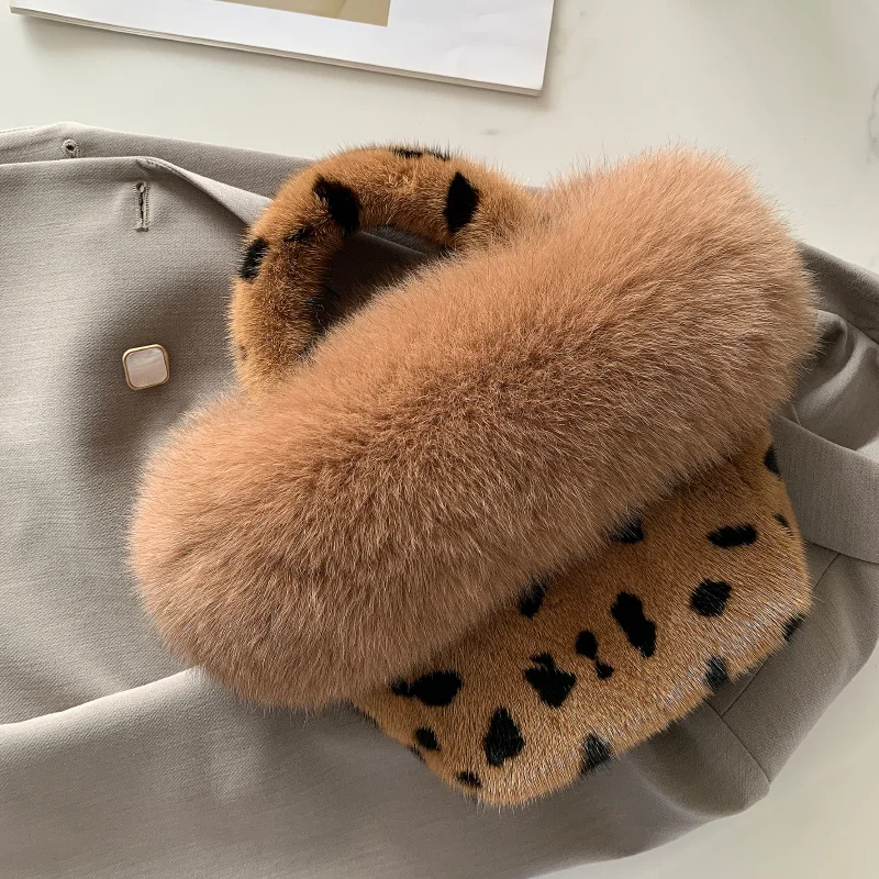 Women's Bag Luxury Real Fur Women's Shoulder Bag Mink Fur Bag With Fox Fur Design Large Capacity Fur Handbag Bags For Women