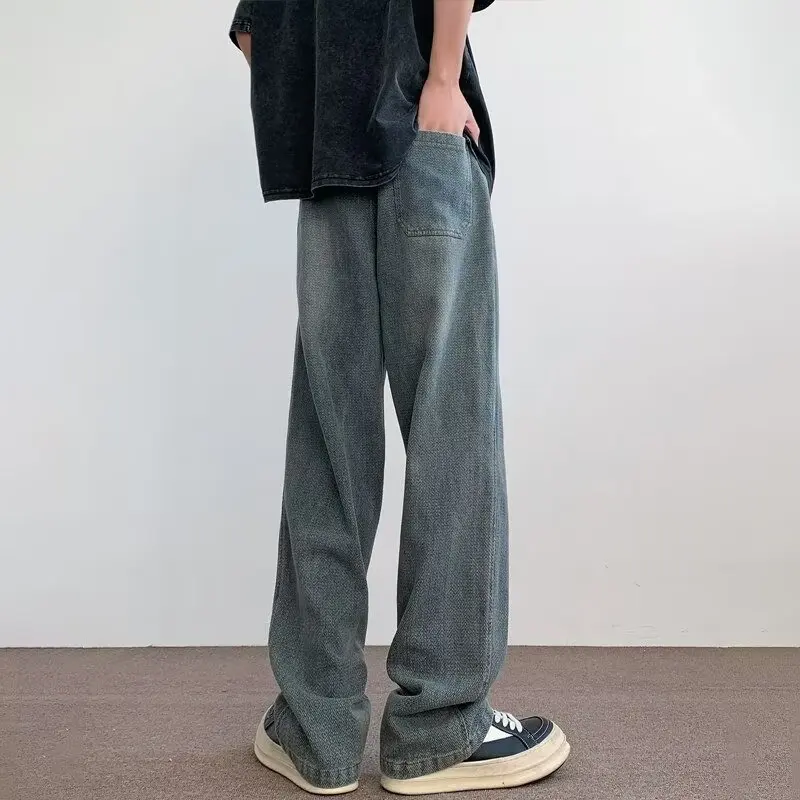 

Autumn Winter Men's Loose Straight Leg Jeans Large Size 300 Pou Waed Casual Micro Flared Pants High Street Trend