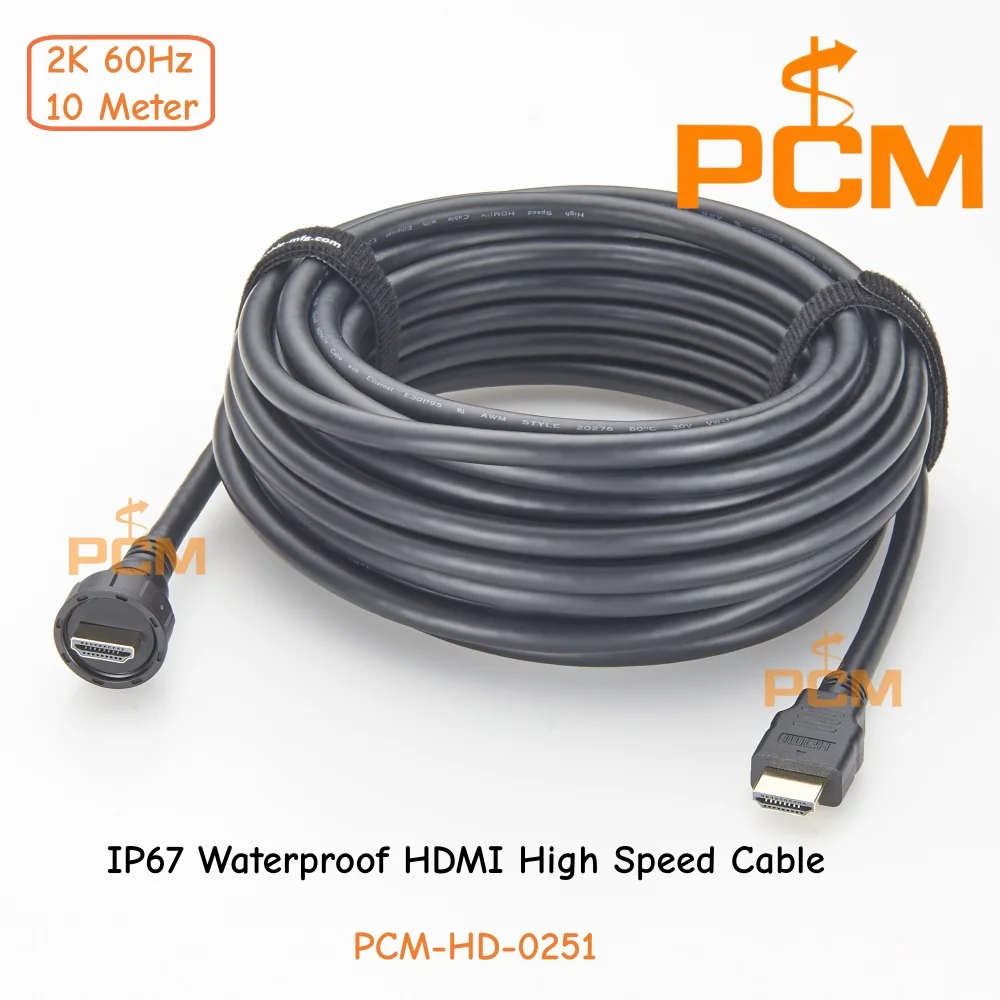 IP67 Waterproof HDMI 10 Meter Male to Male Cable 2K 60Hz High Speed Thread Lock for Industrial Automation Display