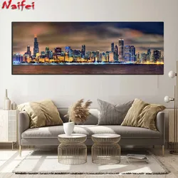 Chicago Skyline Night Panorama DIY Diamond Painting Landscape Embroidery Cross Stitch Kits Full Diamond Mosaic Home Decoration