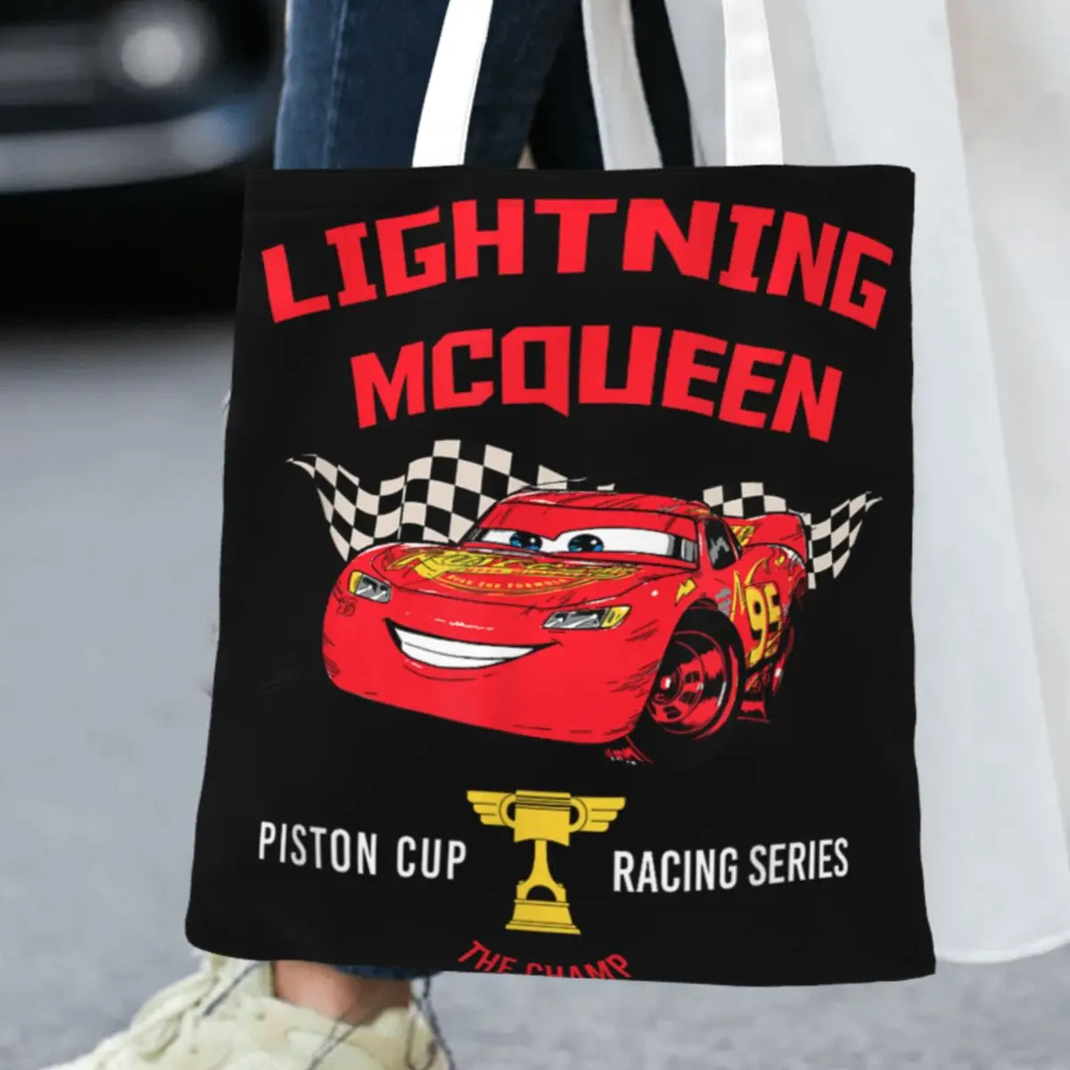 

Сумка-шоппер Cars Lightning McQueen Racing Champ, женская сумка через плечо, уличная одежда, тканевая сумка-тоут, эстетичные графические сумки