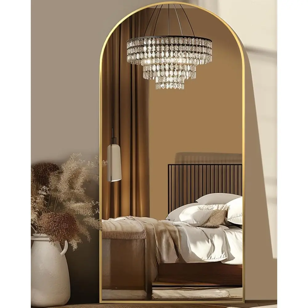 

Элегантное арочное напольное зеркало, 68x26 - универсальное решение для спальни, ванной комнаты, гостиной (золото)