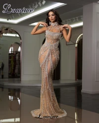 Luxury Heavy Handmade Celebrity Dresses Long Mermaid Crystals Evening Gowns Illusion Elegant Red Carpet Dresses Vestidos De Gala