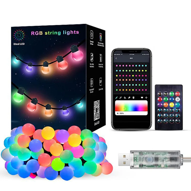 10M G40 LED Bulb String Light Bluetooth APP Remote Outdoor USB RGB Color Changing String for Party Wedding Garden Backyard