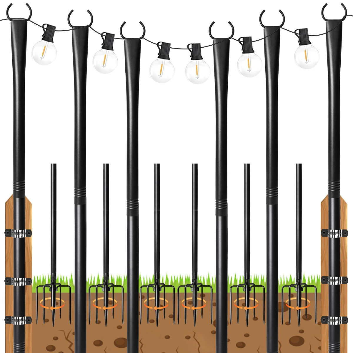 

2/4/6pcs 10ft Outdoor Light Pole, Plastic & Metal String Light Pole, Fork Design for Backyard, Patio, Deck, Garden, Wedding and