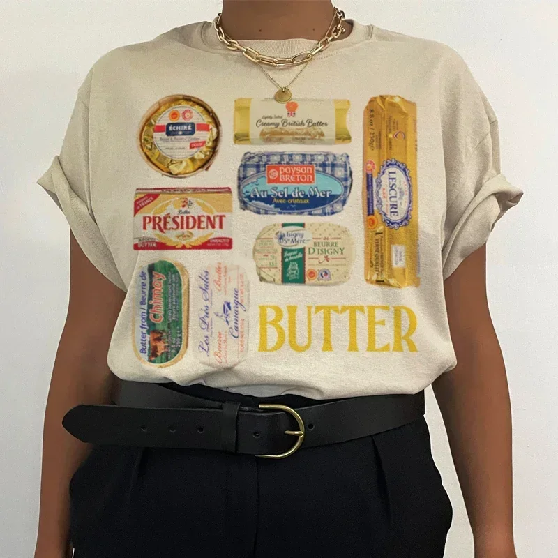 Butter Graphic T-Shirts Women 90s Retro Funny Butter Lover T Shirt Cute Foodie Tee Shirt Unisex Vintage Grunge Aesthetic Clothes