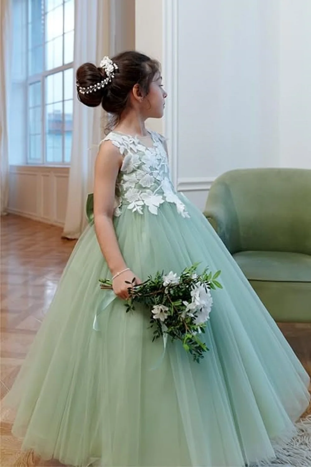 

YNQNFS Tulle Flower Girl Dress for Wedding Bridesmaid First Communion Dresses Princess Pageant Party Gown