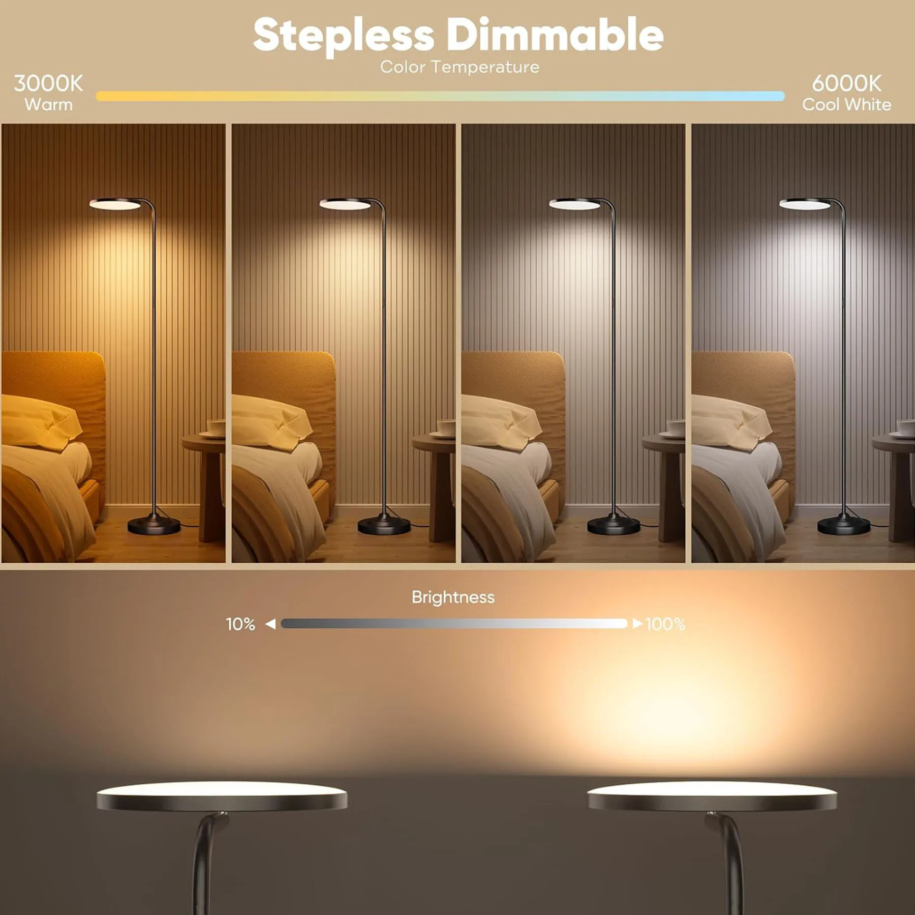 36W LED Floor Lamp, Modern Stepless Dimmable Tall Lamp with Remote Control, 350°Rotating Head Reading Floor Lamp for Living Room