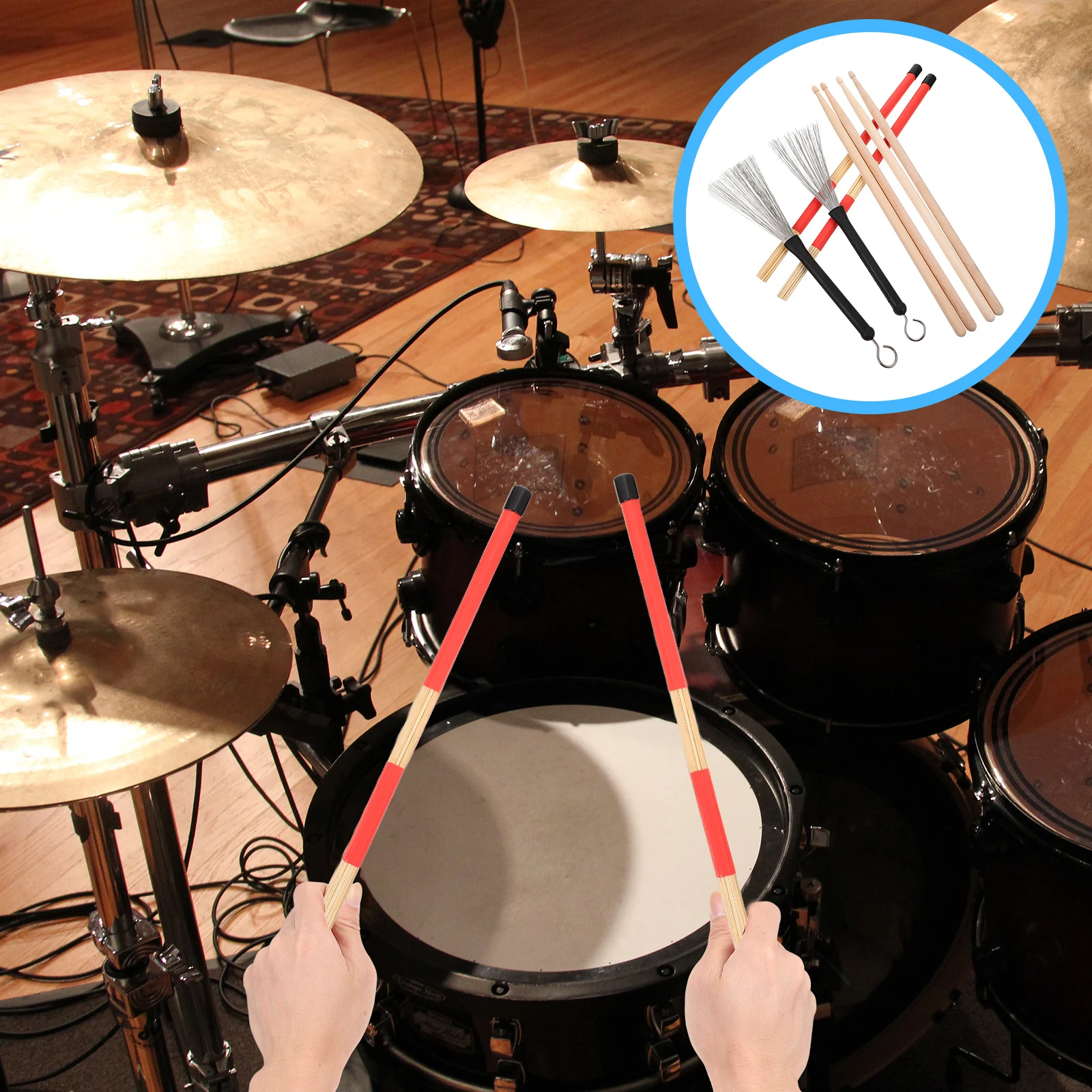 

1 Practical Drumstick Set Storage Pouch Steel Wire Brush Jazz Drumsticks Youth Bands Durable Balanced Drum