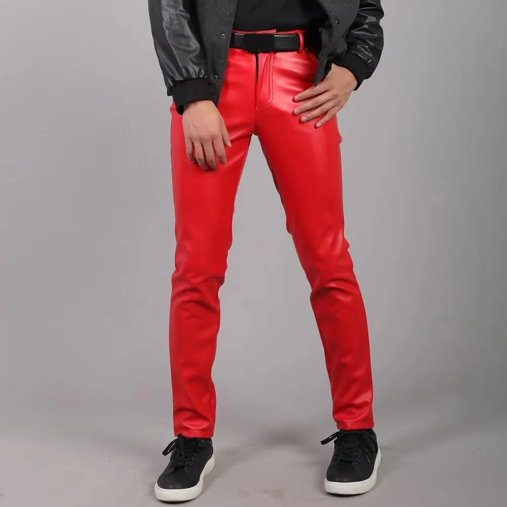 Men's Faux Leather Pants 2025 New Fashion luxury Brand Waterproof Stretch Skinny PU Leather Trousers Men Cosplay Nightclub Punk