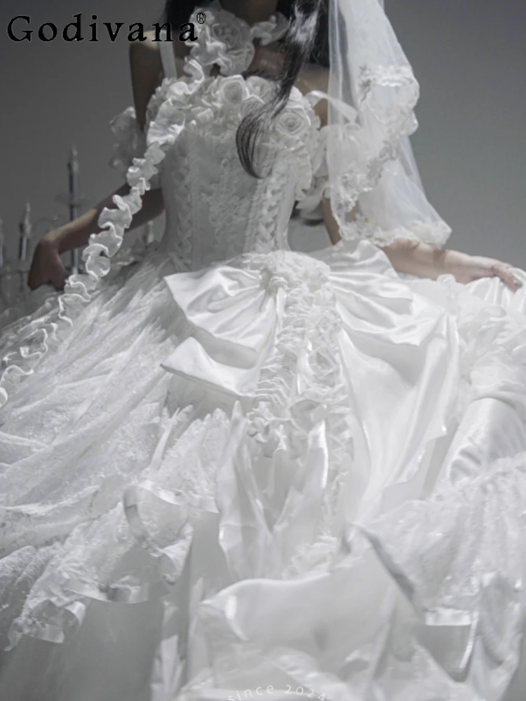 

Women's White Wedding Dresses Girls Women's Sweet Lace-up Slim Strapless Lace Long Dresses Halloween Cos Gothic Corset Dress