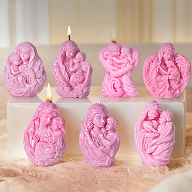 7 Styles Mother Holding Child Candle Silicone Mold DIY Handmade Aromatherapy Gypsum Candle Making Mould Thanksgiving Home Decor