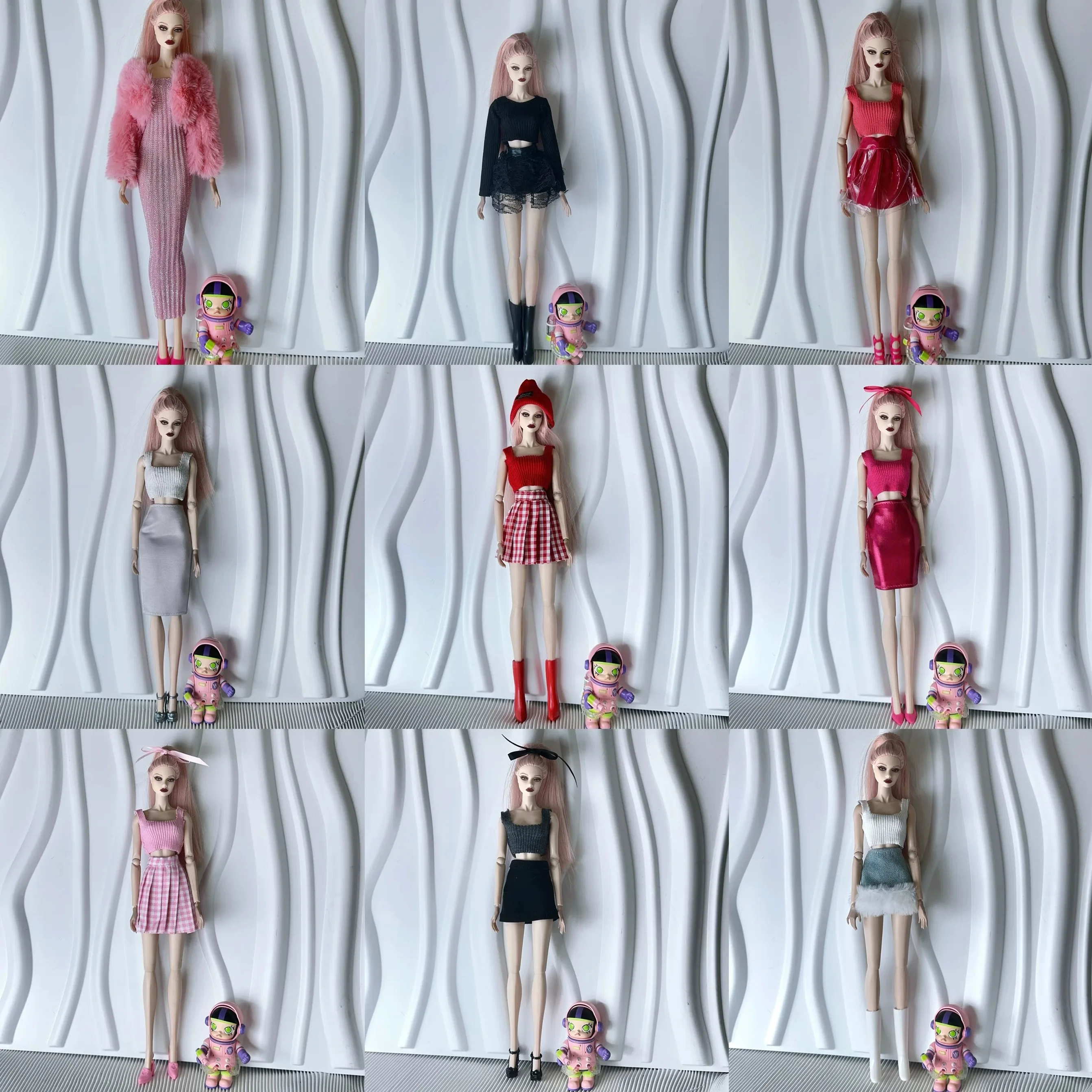 

1/6 модная кукольная одежда, плюшевая куртка + жилет + короткая юбка, комплект 30 см, повседневная одежда для куклы, одежда для куклы супермоделей FR PP Xinyi