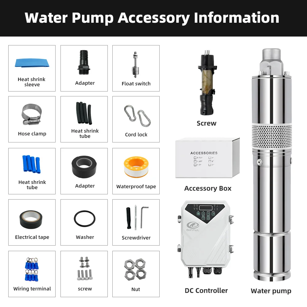 DIFFUL 3 inch DC Solar Archimedes Screw Bore Water Pump Submersible Deep Well Pump With LED Diaplay for Rural Areas Water Supply
