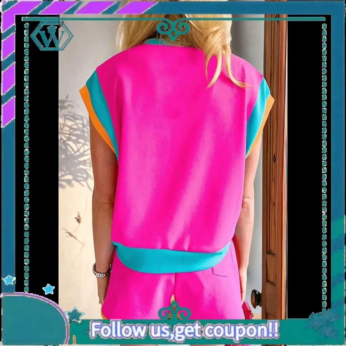 A09P Set da salotto in due pezzi da donna, pullover casual a maniche corte, top, pantaloncini coordinati, set di tute da casa