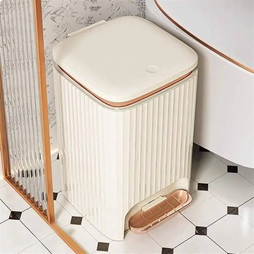 Waste Bin 12 Liter Square Plastic Lid, Double Opening Lid Pedal Trash Can With Built-In Pressure Ring For Living Room, Bedroom,