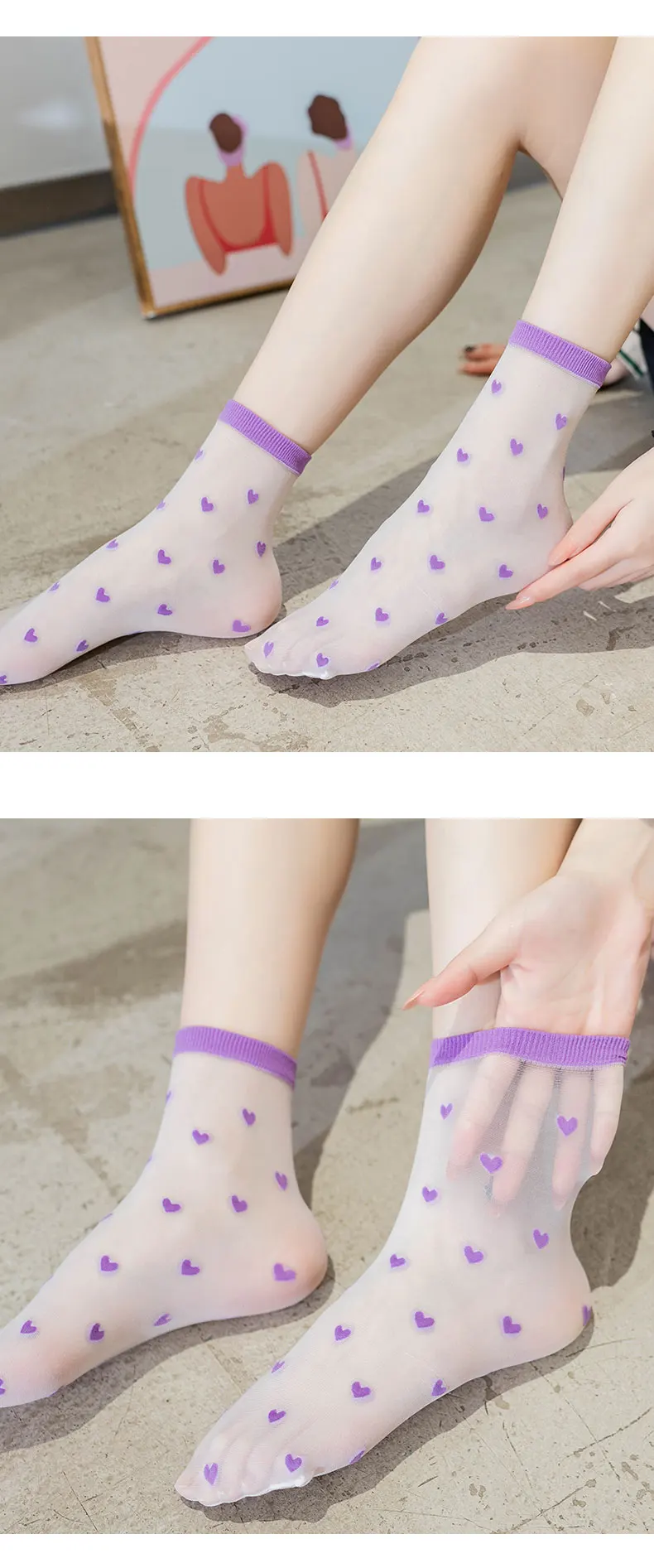 Damen Sommer Ultra-Dünne Transparente Liebeskristall Kawaii Socken Mädchen Atmungsaktive Koreanische Süße Eisseide Stil Durchsichtige Bestickte Socken – Detail 6
