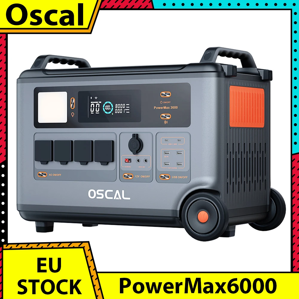 Oscal PowerMax6000 6000W Rugged Power Station 3600Wh to 57600Wh LiFePO4 Battery 14 Outlets 3500+ Life Circle Smart APP Control