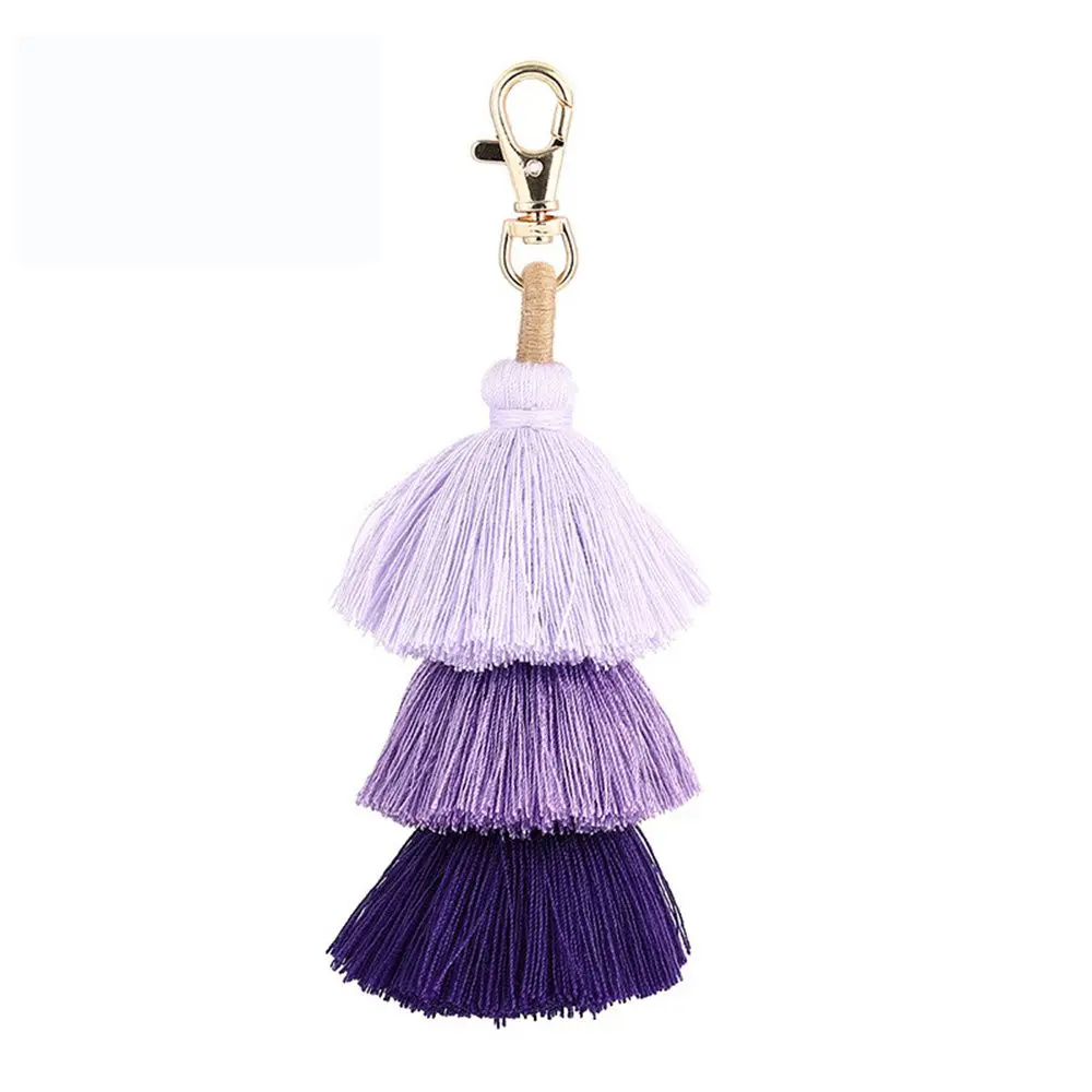 Bohemian Ethnic Style Handmade Women Colorful Pom Tassel Bag Pendant Three Layer Tassel Handbag Accessories Charm Keychain