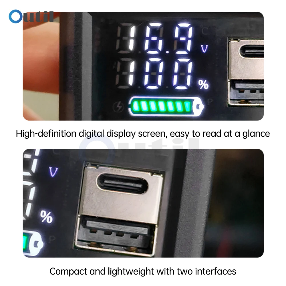 Imagem -04 - Voltímetro Digital Usb Tipo-c Interface Dupla Bateria de Lítio Capacidade Display Meter Zfx3079 Led Bateria Display Voltmet dc 924v
