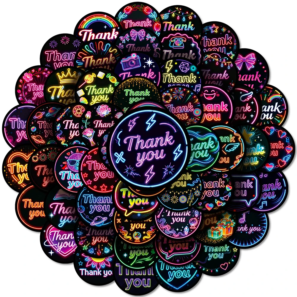 10/30/56pcs Colorful Neon Thankyou Phrases Stickers Aesthetic Graffiti Decals DIY Stationery Helmet Luggage Cute Sticker Decor