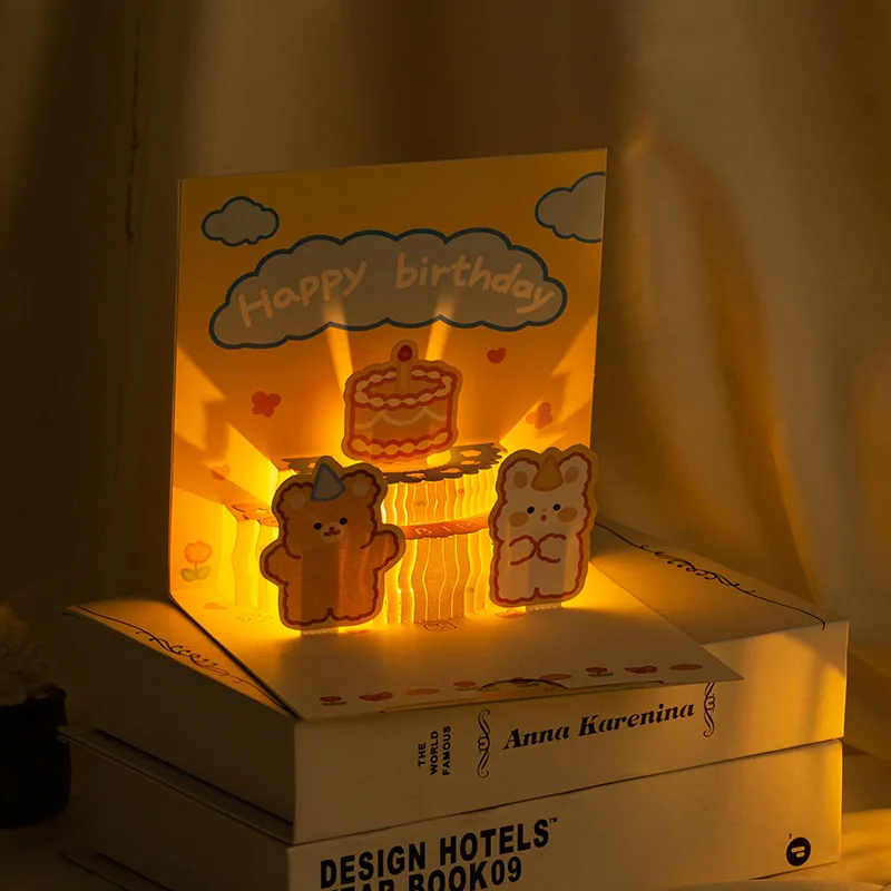 3D Pop Up Light Music Geburtstagskarte Niedliche Bärenkuchen Grußkarten Alles Gute zum Geburtstag Party Überraschung Segenskarte Geschenke – Detail 4