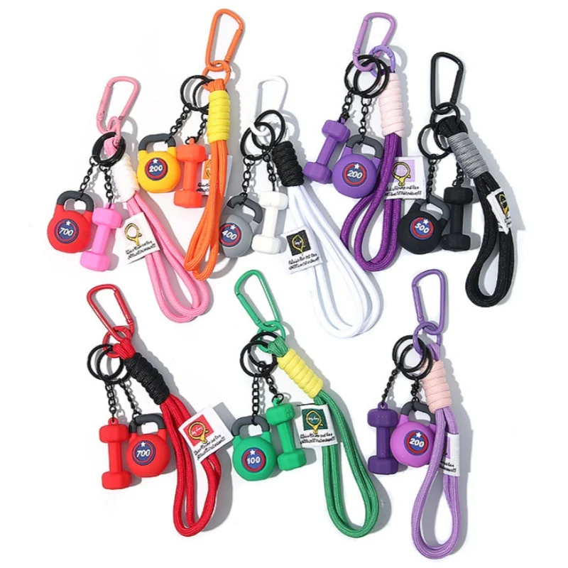 Nuevo juego de llaveros con mancuernas DIY, llavero de silicona para gimnasio, accesorios motivacionales para gimnasio, regalos de Fitness para novio y novia
