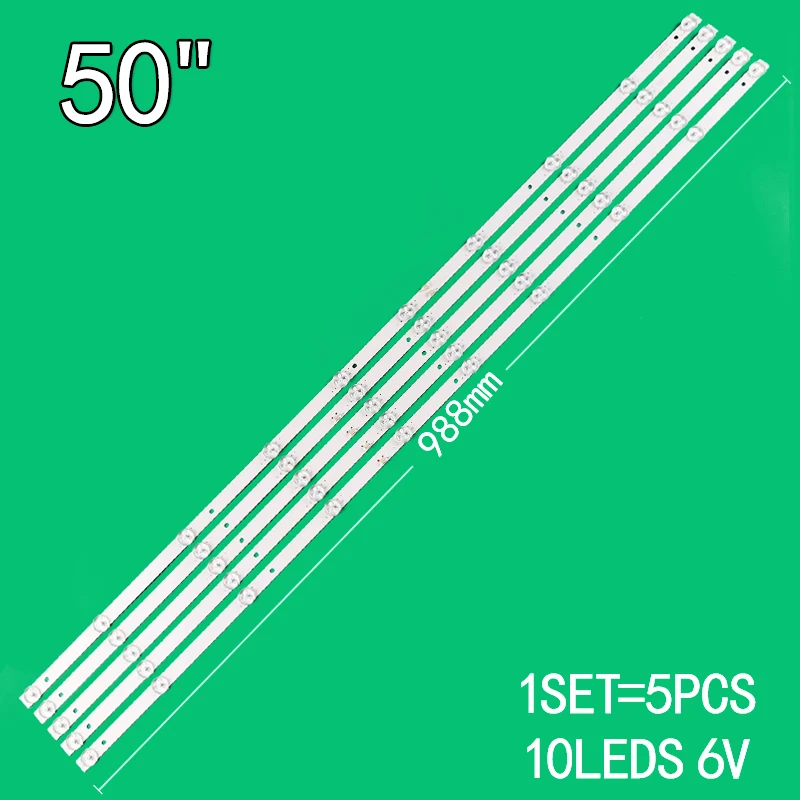 For Backlight strip 10 lamp For BBK 50LEM-1043\FTS2C D50-M30 v500dj6-qe1 JS-D-JP50DM-A101EC (80510) E50DM1000/FHD 5pcs=1set 6V