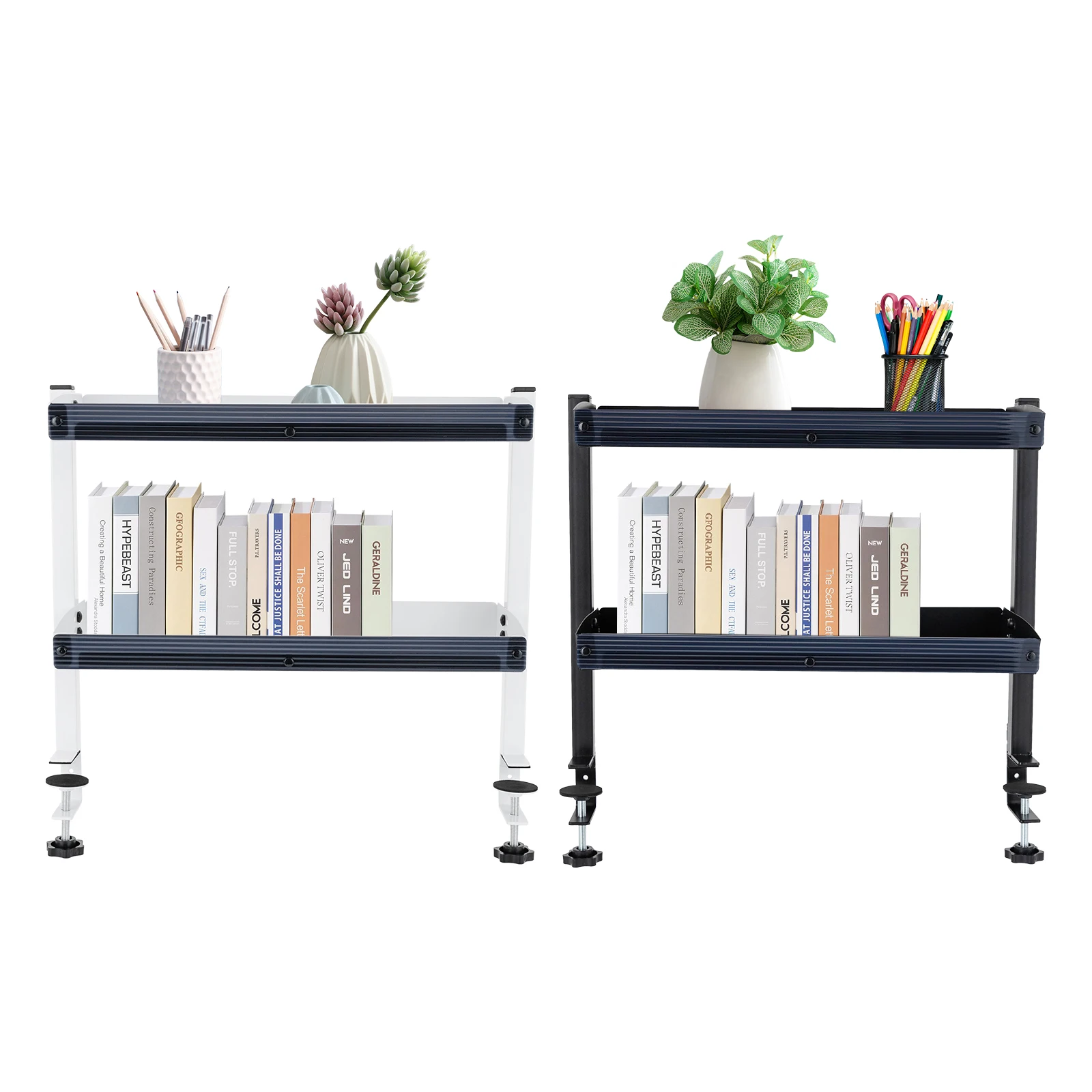 

2-tier Shelving With Adjustable Storage Tray Clamp-on Desk Shelf Clip-on Desk Shelf For Displaying Photos, Decorations