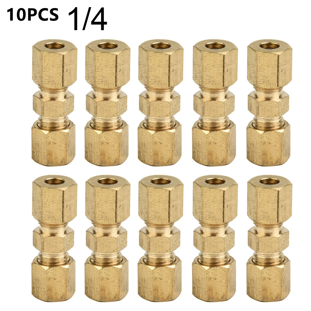 10Pcs Straight Brass Brake Line Compression Fitting Unions For OD Tubing 1/4 5/16 3/8 Brake Line Connector Brake System Parts