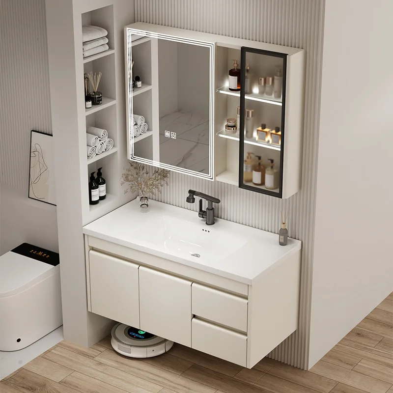 

Household wall-mounted stainless steel bathroom cabinet combination bathroom washstand ceramic integrated wash basin basin cabin