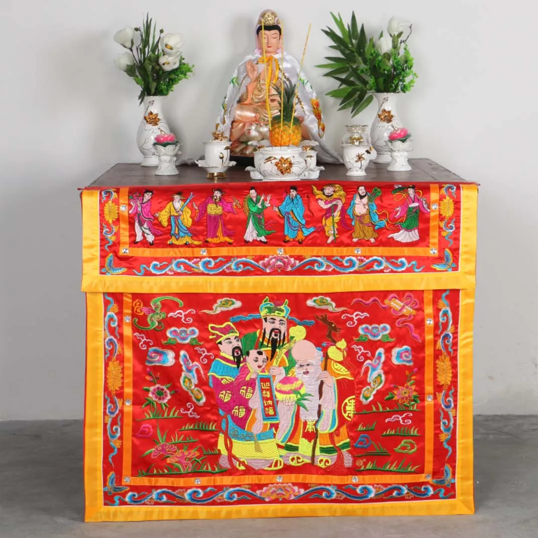 

Buddhist Taoism HOME Temple Worship Eight Immortals BA XIAN FU LU SHOU Auspicious Embroidery Altar table enclosure Curtain