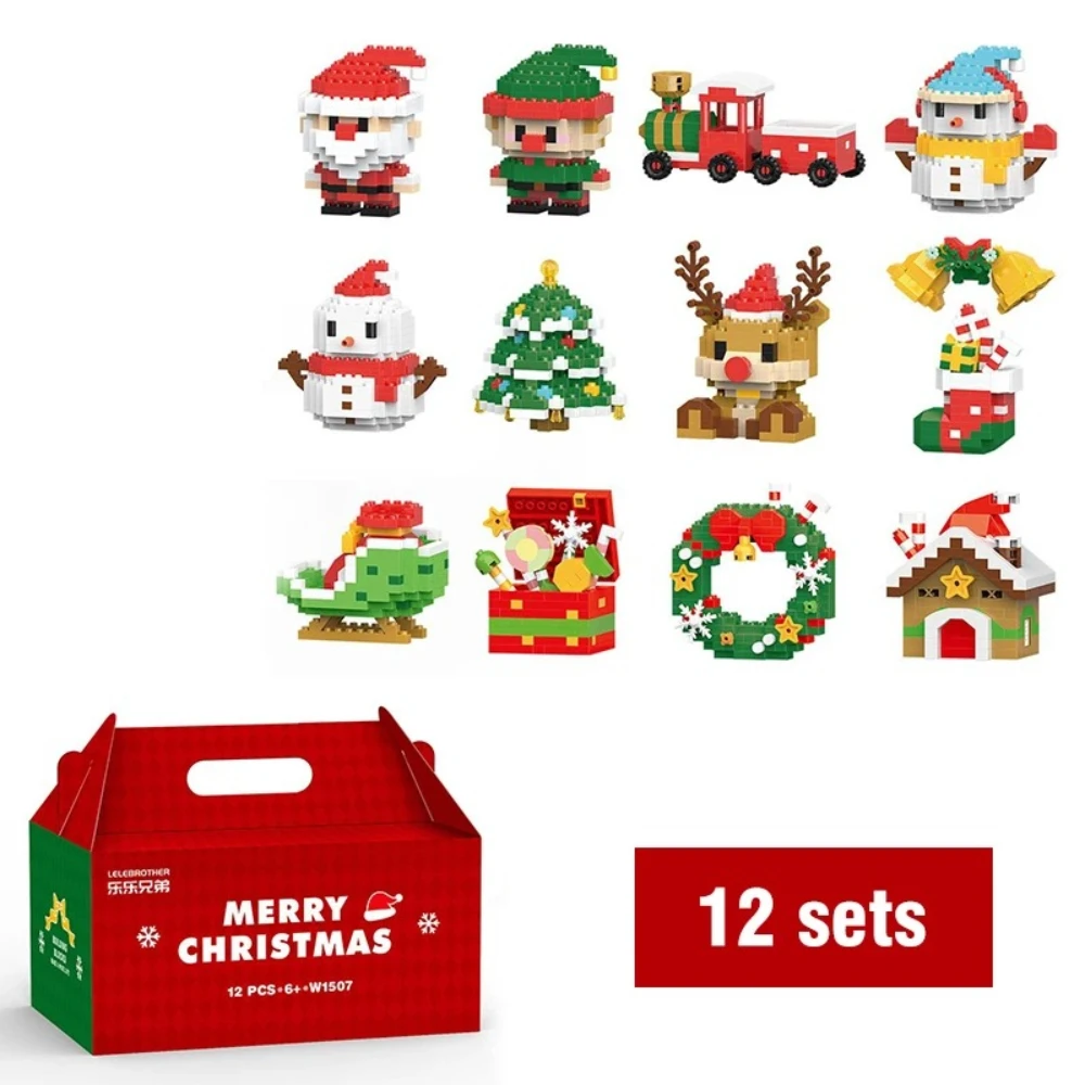 

DIY Christmas Building Block Snowman Elk Santa Claus Model Micro Brick Building Block Xmas Tree Decoration Children Toy Gift