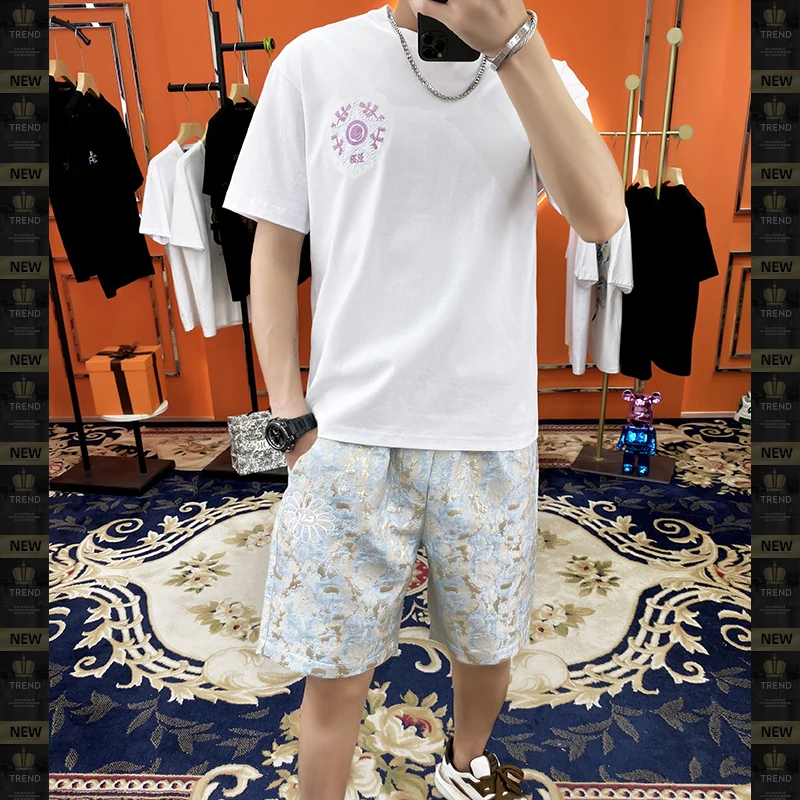 

Мужской комплект с вышивкой Ele Rose: футболка и шорты, летний новый повседневный спортивный костюм для молодежи