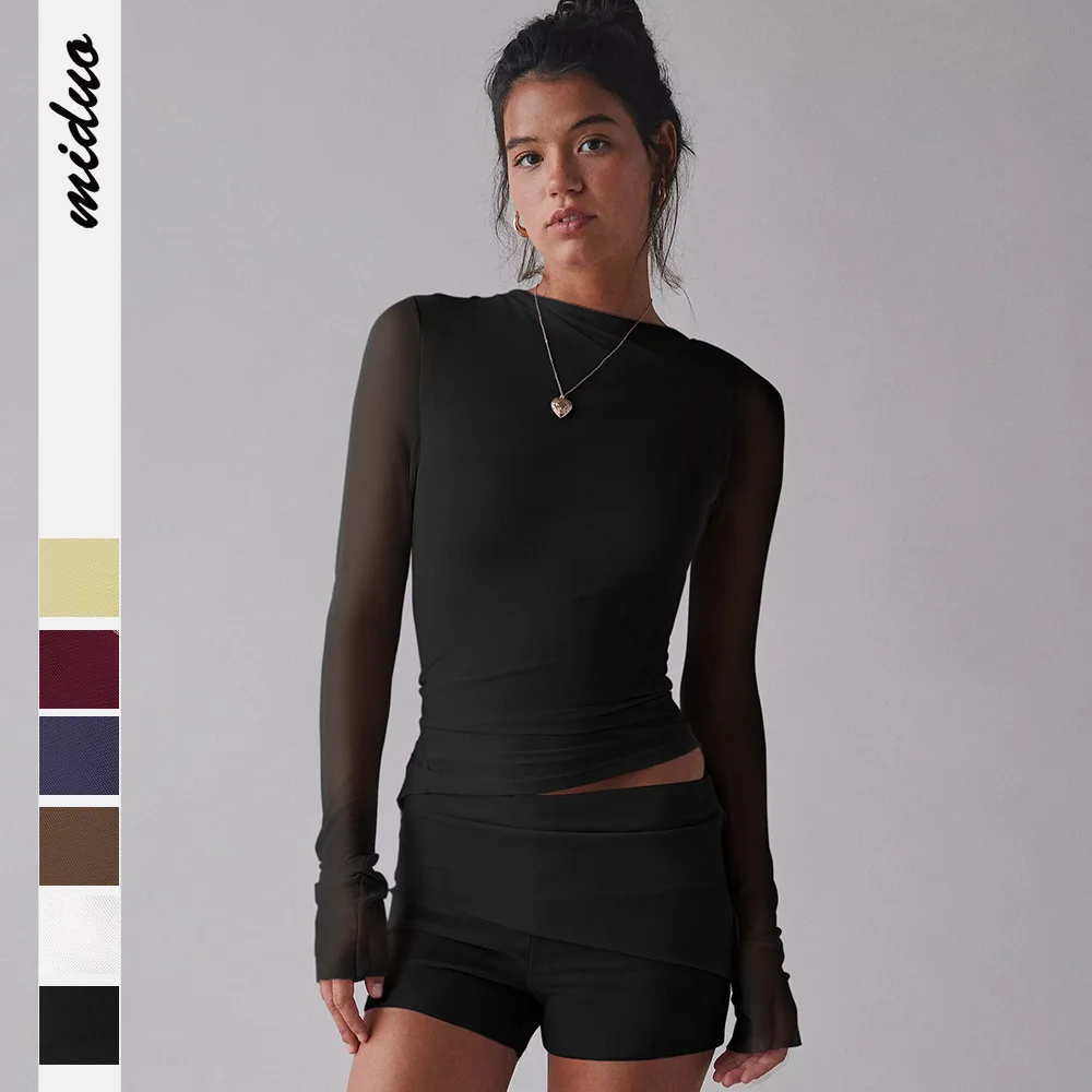 

New Women's Thin Mesh T-shirt Fashion See-through Pure Lust Style Inner Pullover Top Simple Slim Fit Versatile Tees for Female